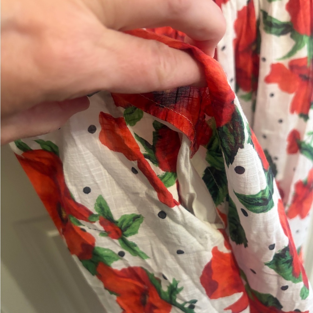 Great condition size M Maeve Red and White Floral Mini Dress. Babydoll. Smocked - Picture 10 of 16